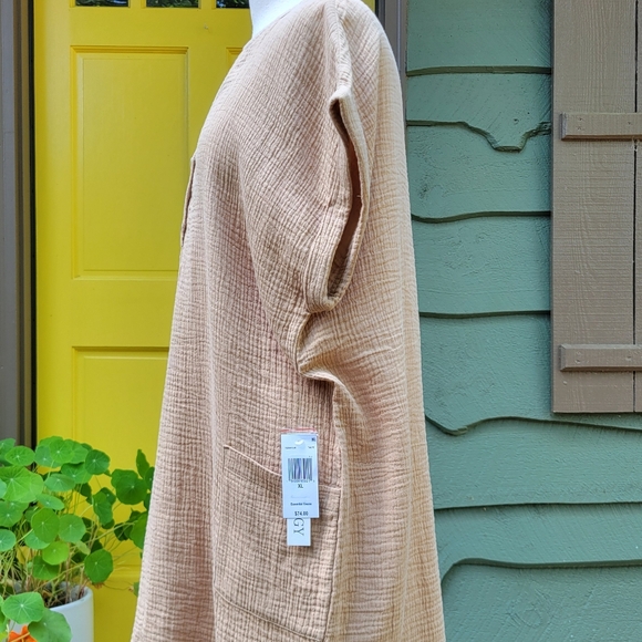 NWT Luxology Taupe Cotton Gauze Dress XL | Coastal Neutral V Neck Boho - Picture 10 of 13